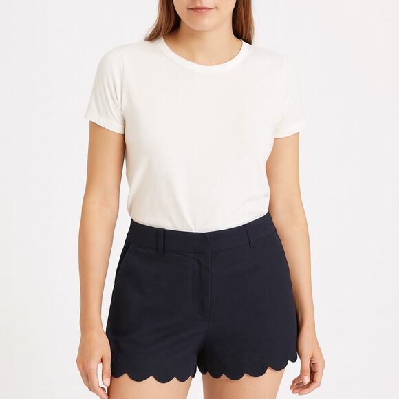 J.Crew Scallop Hem Shorts Navy Blue Linen Blend Size 4 - Picture 1 of 6